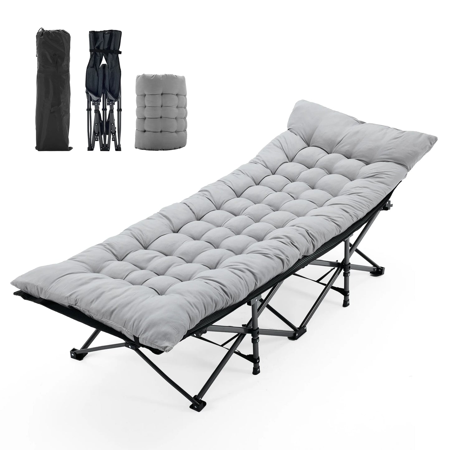 JHK Folding Camping Bed Lounge Chair Portable With Storage Outdoors