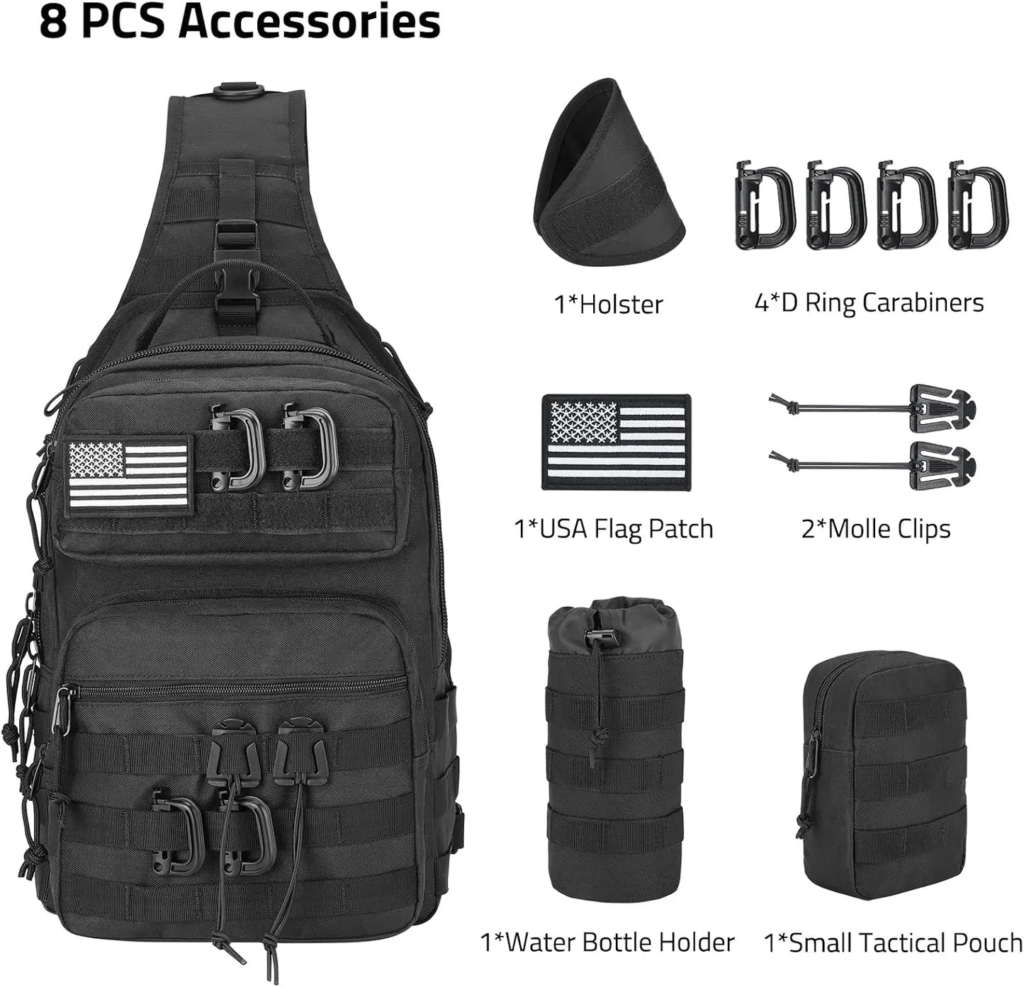 Tactical Sling Bag For Men Molle Backpack With Bottle Holder