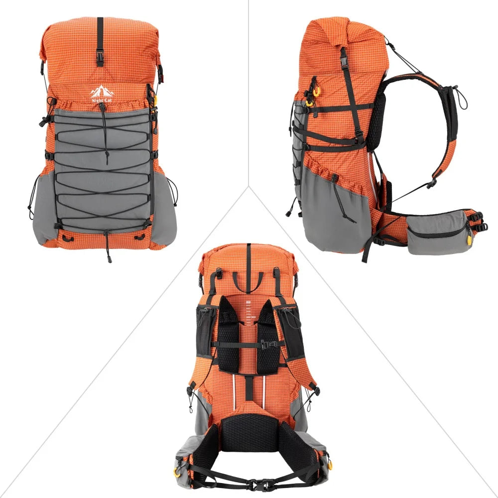 Night Cat Waterproof Hiking Backpack With Rain Cover Roll Top