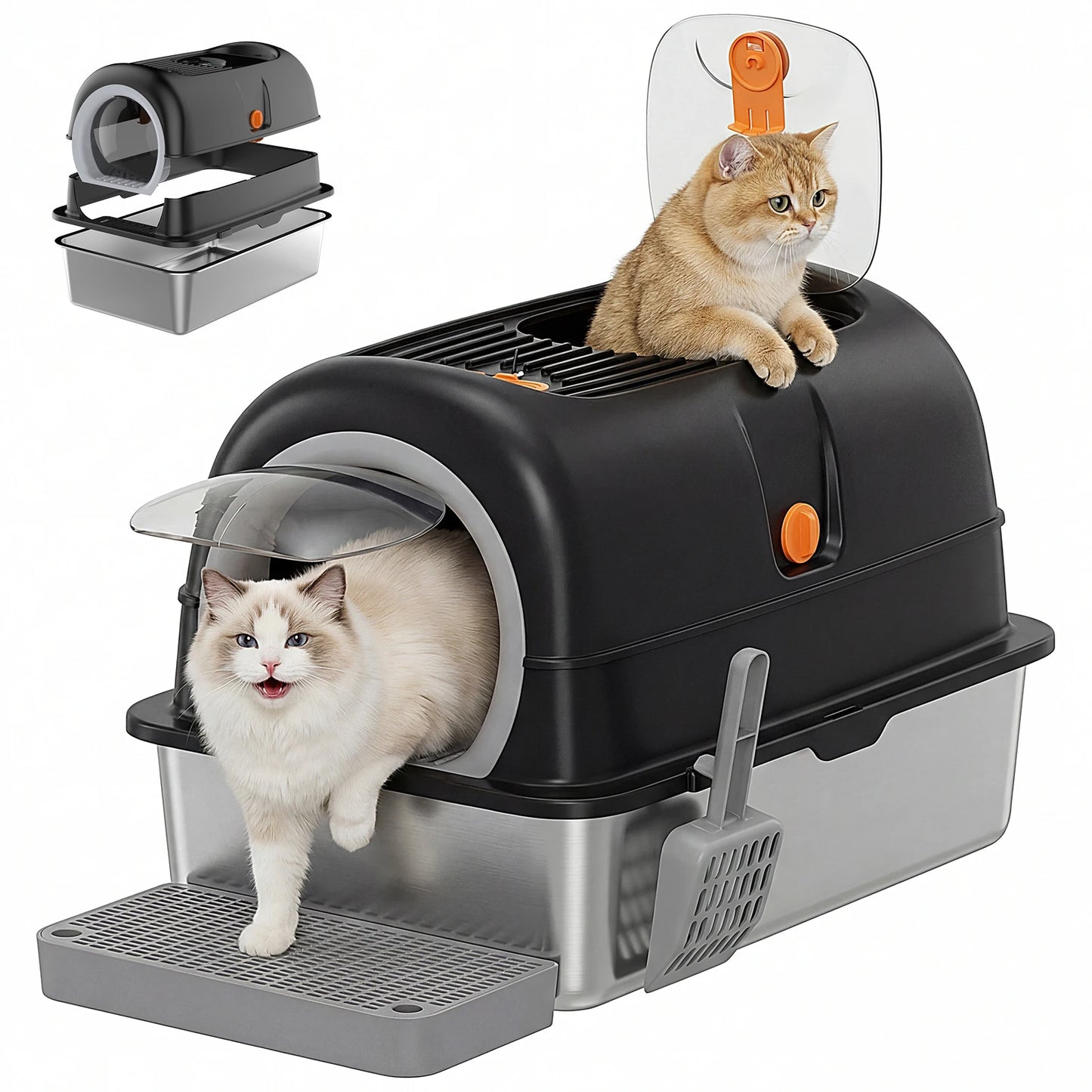Stainless Steel Cat Litter Box Fully Enclosed For Big Cats