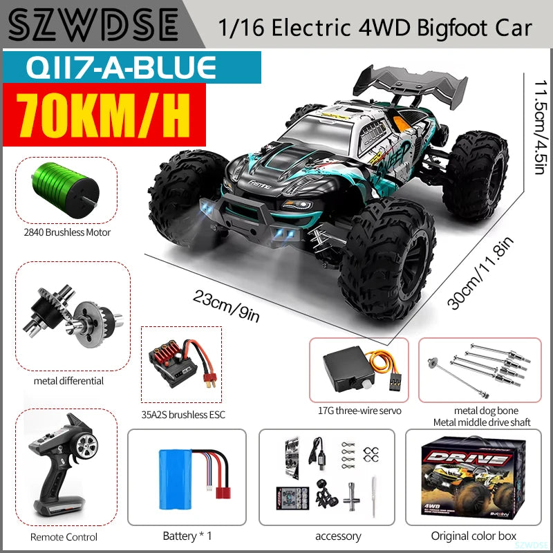 WLtoys Q117 RC Car 4WD Remote Control With LED Headlights