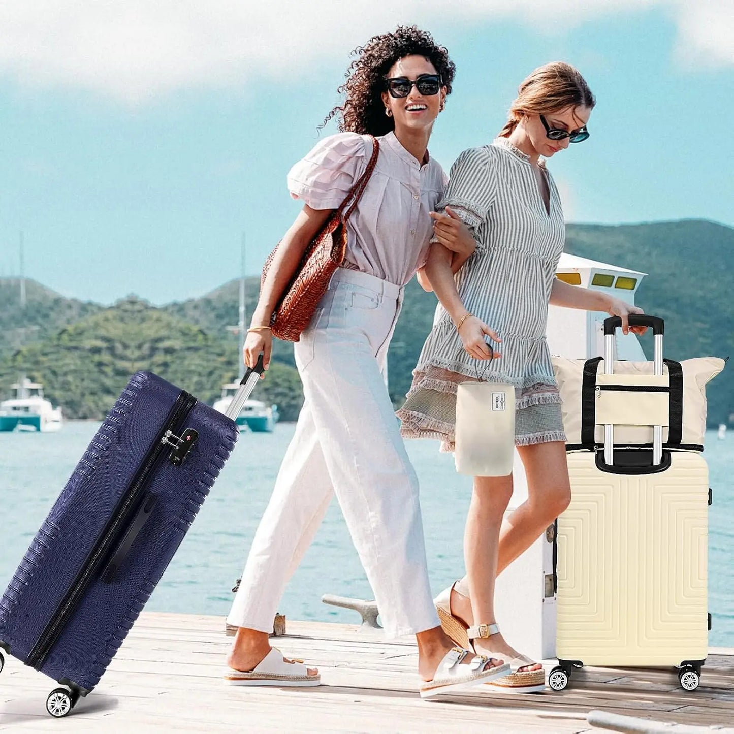 HOTEEL 3 Piece Hard Shell Luggage Set Spinner TSA Lock