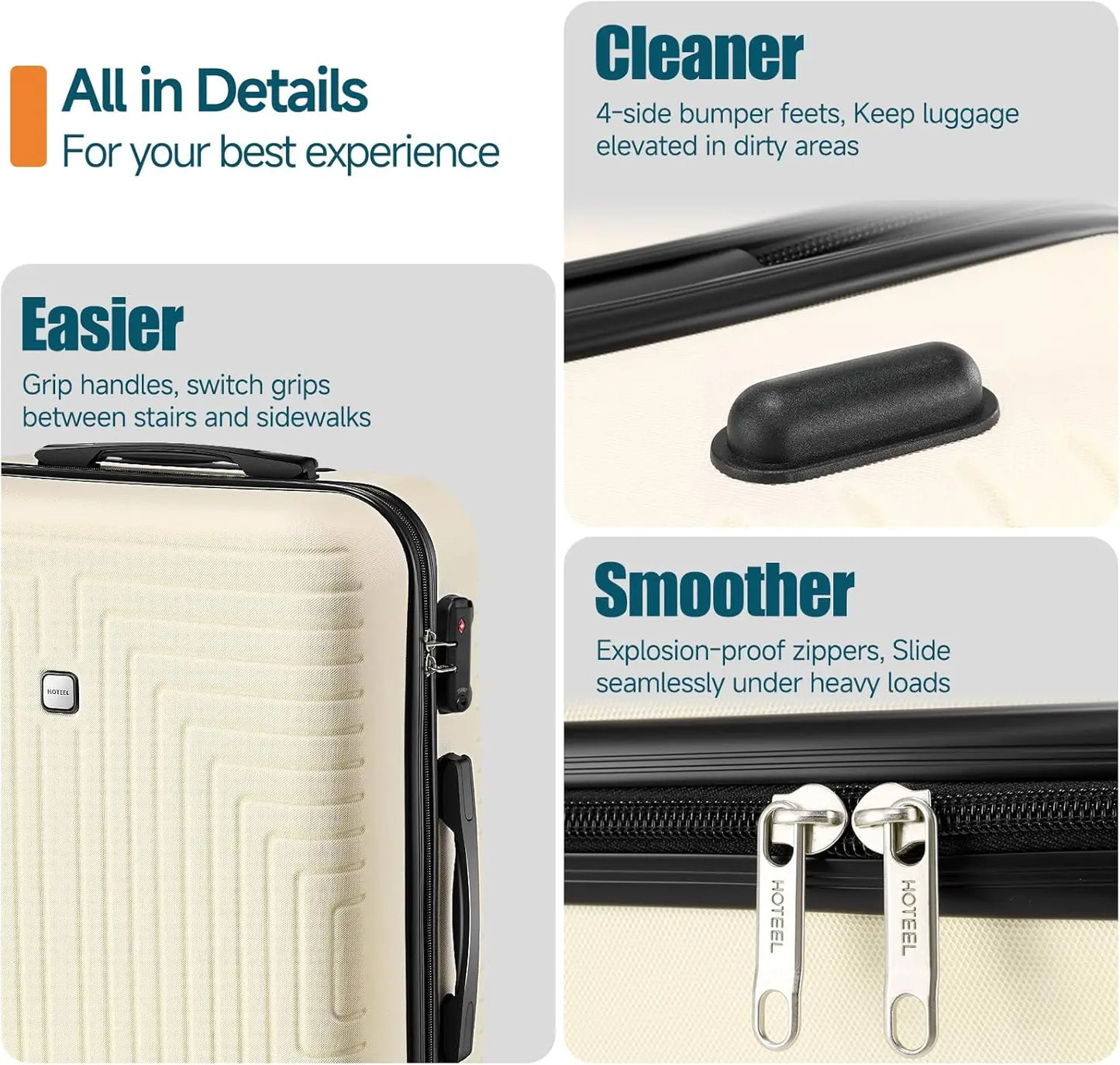 HOTEEL 3 Piece Hard Shell Luggage Set Spinner TSA Lock