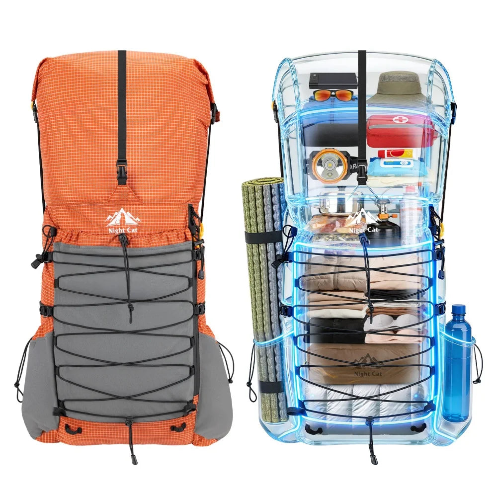 Night Cat Waterproof Hiking Backpack With Rain Cover Roll Top