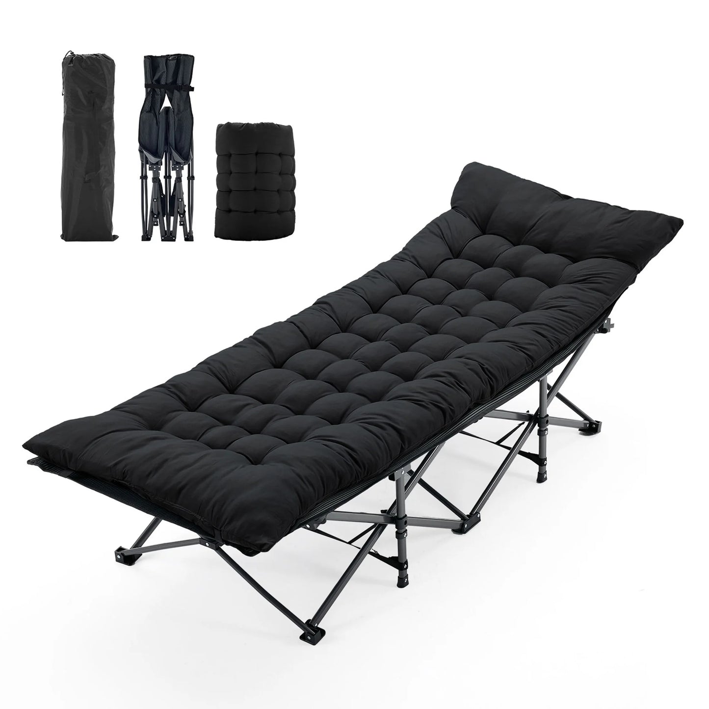 JHK Folding Camping Bed Lounge Chair Portable With Storage Outdoors