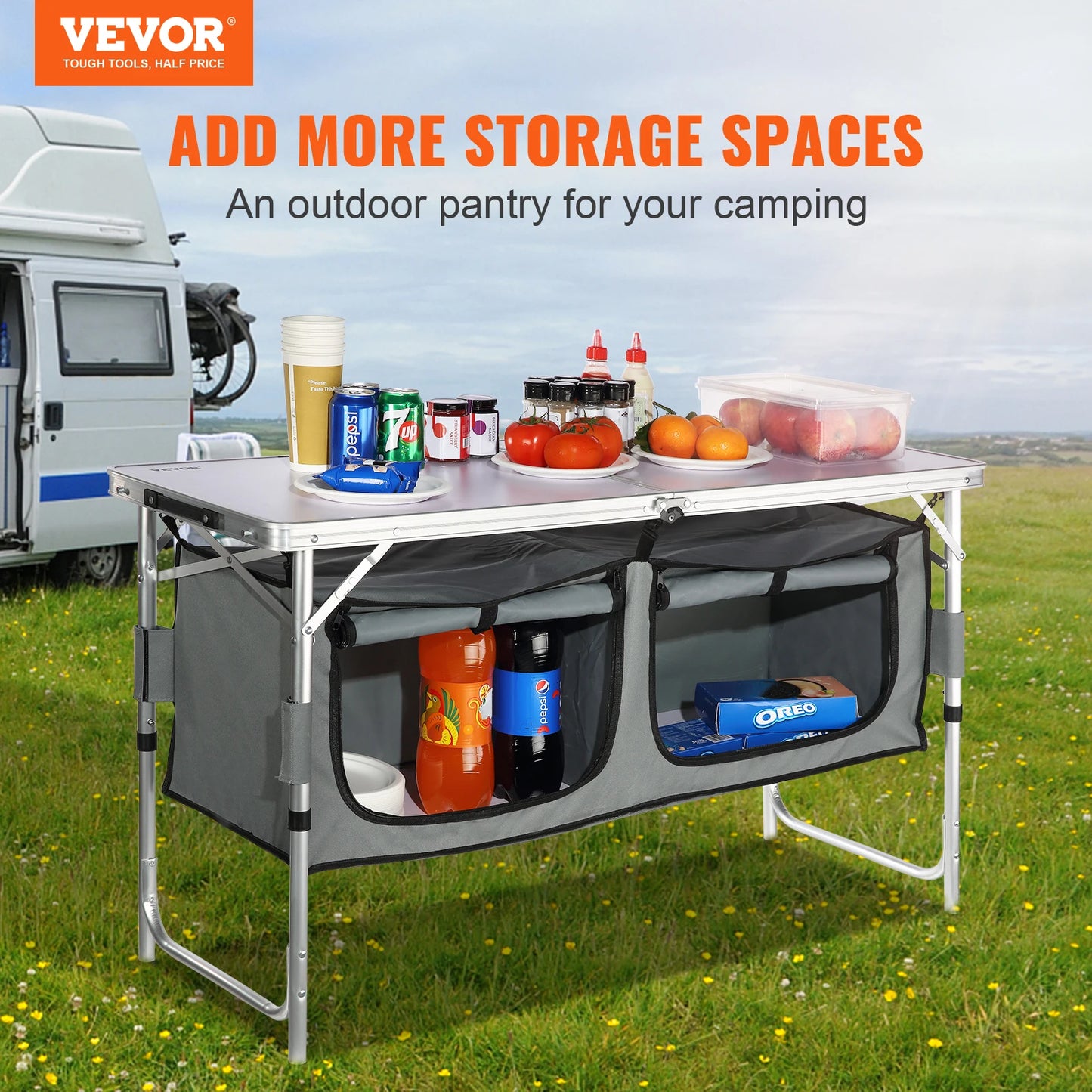 VEVOR Camping Kitchen Table Quick Set Up Folding MDF Outdoor Cooking