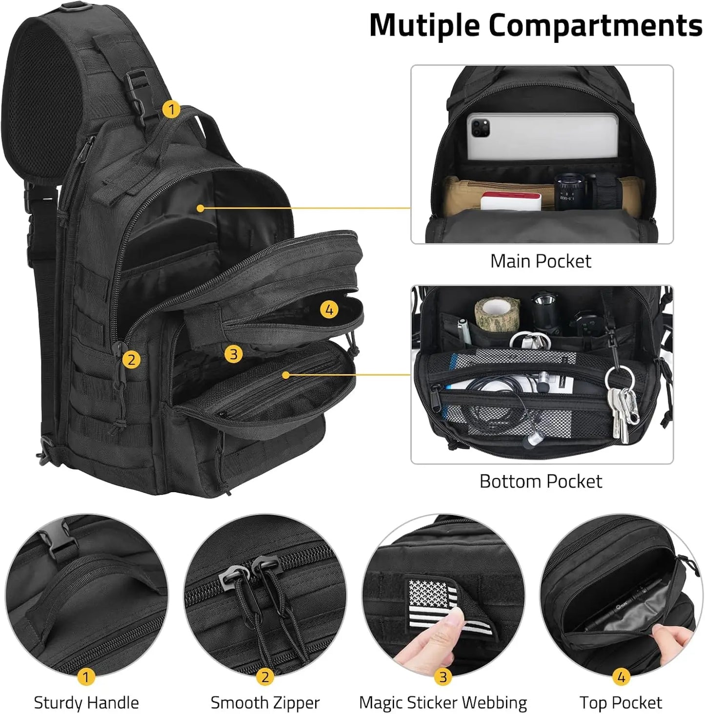 Tactical Sling Bag For Men Molle Backpack With Bottle Holder