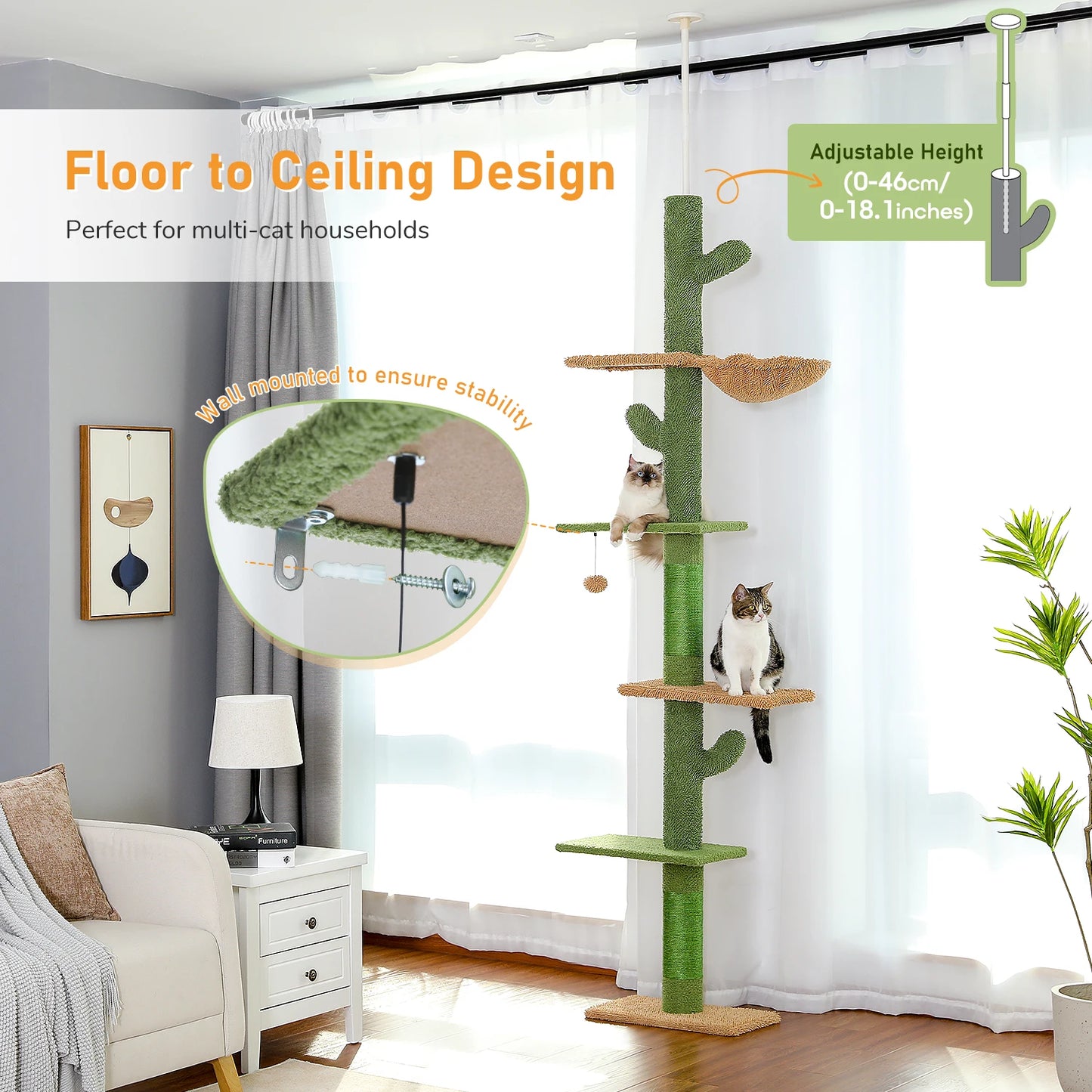 PAWZ Road Cat Tree 5 Tier Floor To Ceiling With Hammock