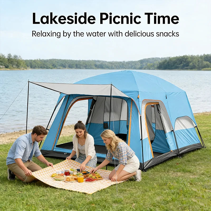 Outdoor Family Camping Tent With Removable Awning Ventilated Mesh Waterproof