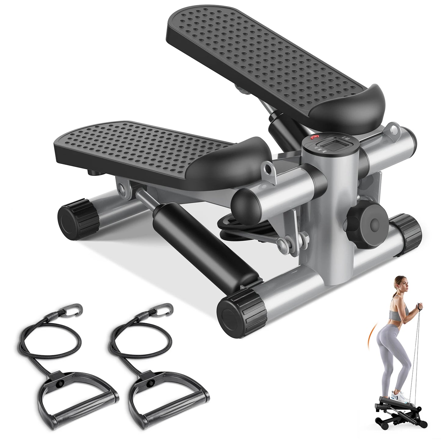 Mini Stepper With Resistance Bands Hydraulic 300 Lbs LCD Monitor