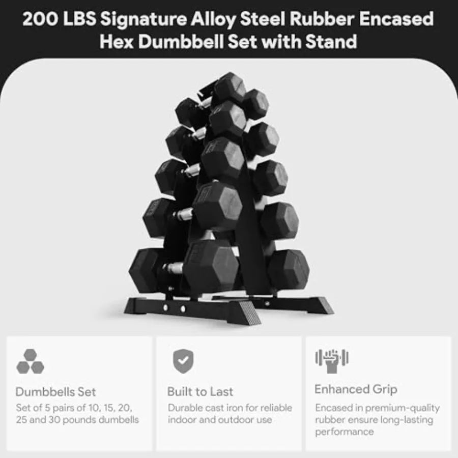 Rubber Coated Hex Dumbbell Set With A Frame Rack Chrome Handles