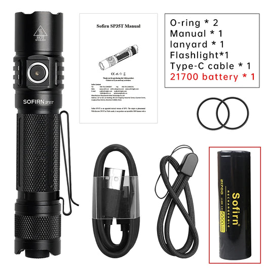 Sofirn SP35T 3800lm Tactical 21700 Flashlight USB C Rechargeable Torch