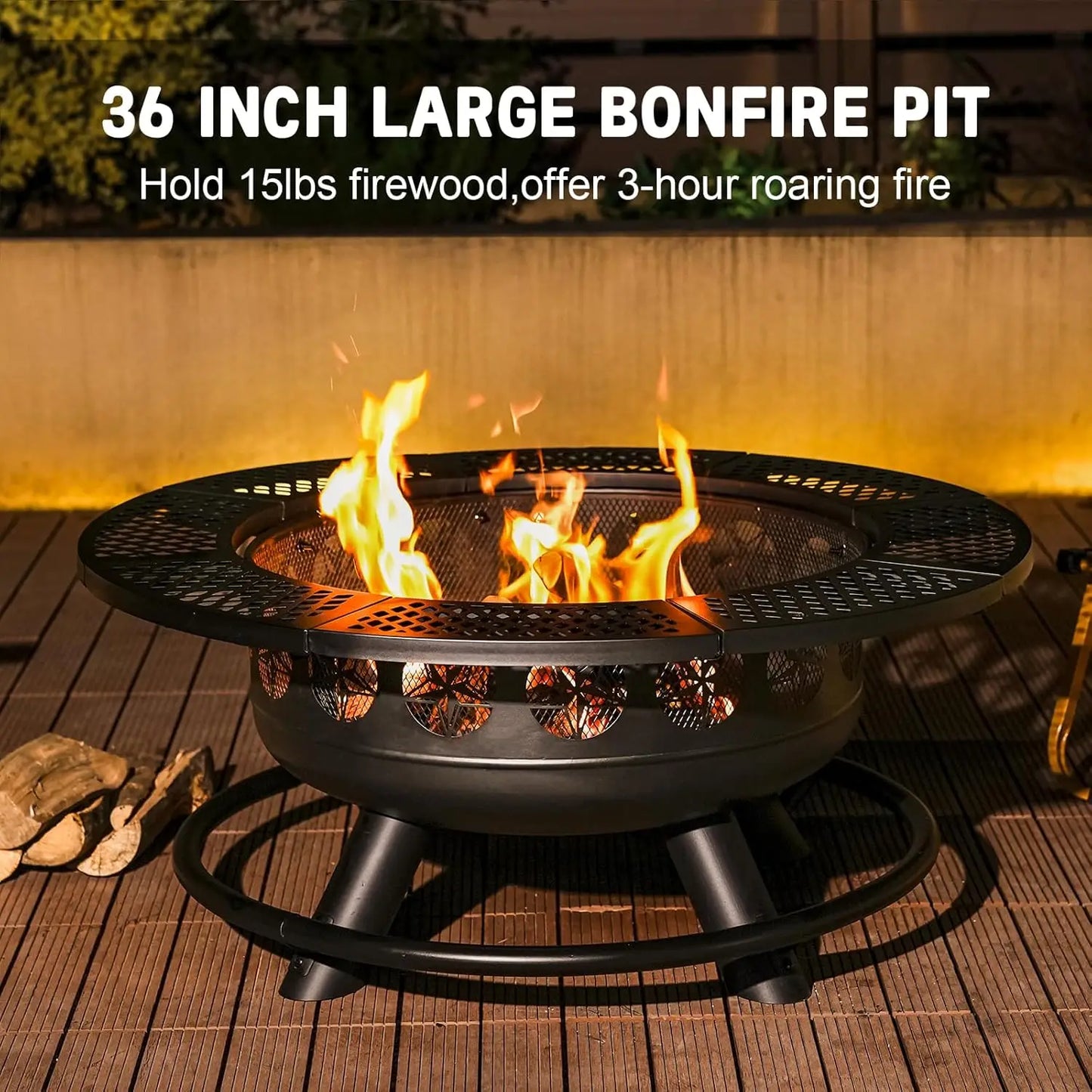 Verdeluxe Fire Pit With Two Grills Three In One Outdoor