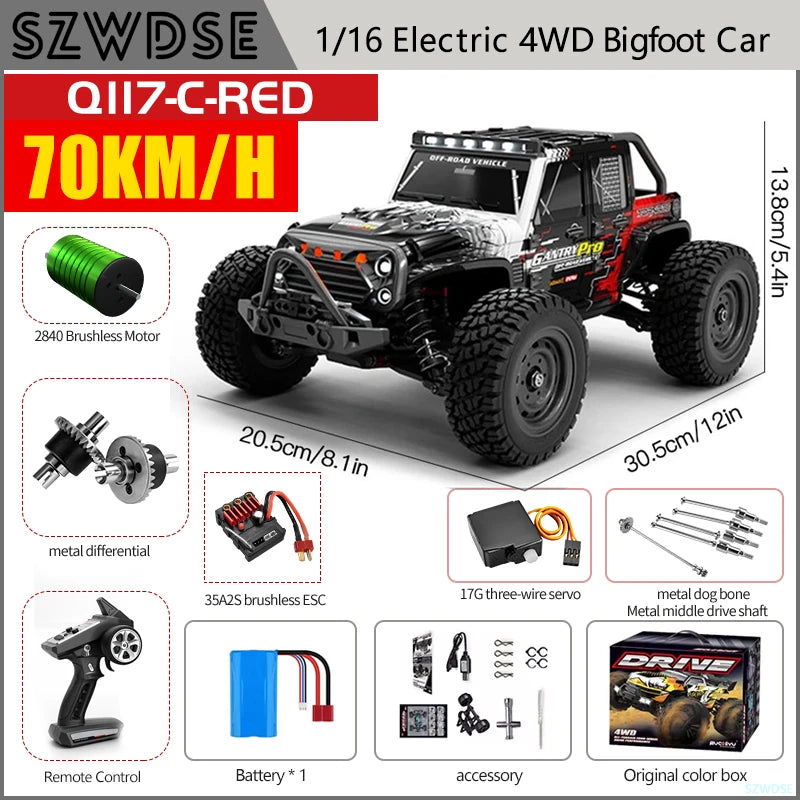 WLtoys Q117 RC Car 4WD Remote Control With LED Headlights