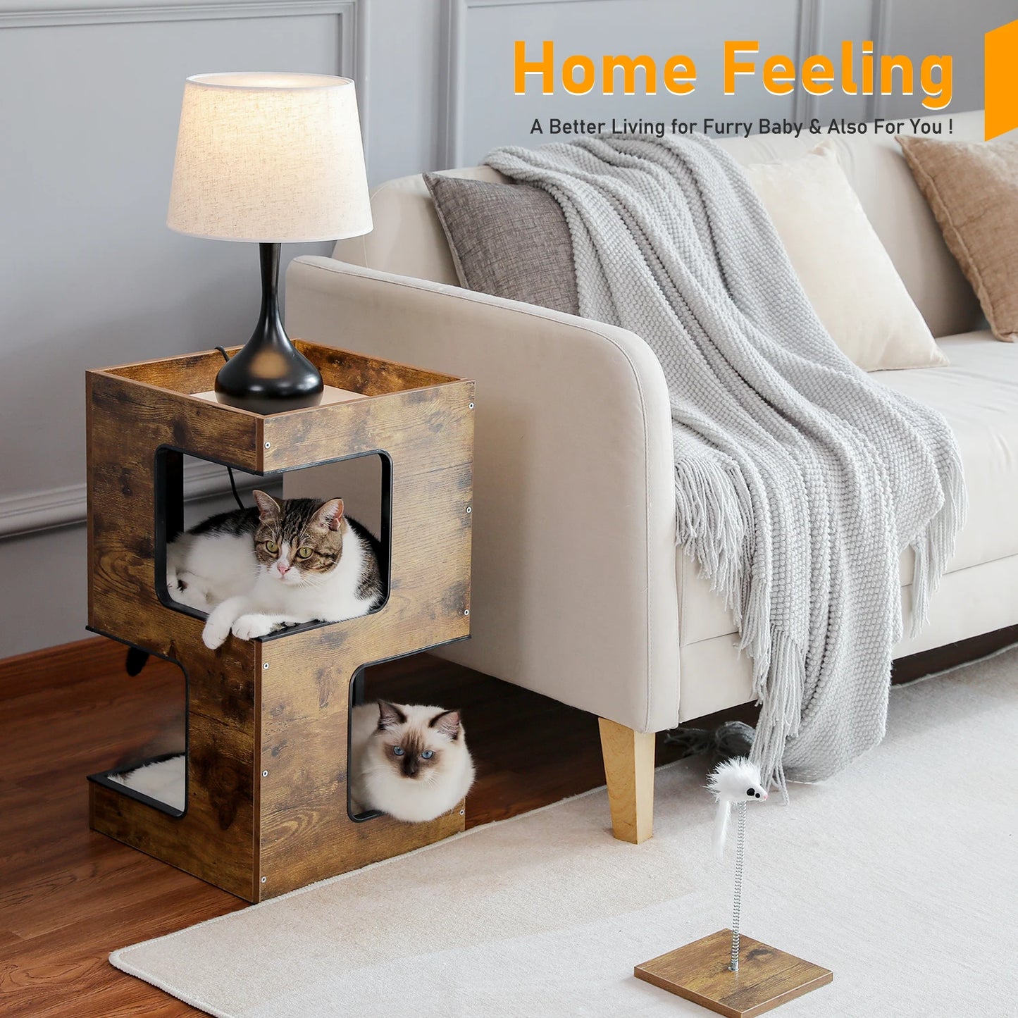 PAWZ Road Wood Cat Condo With Removable Mats Scratching Pad