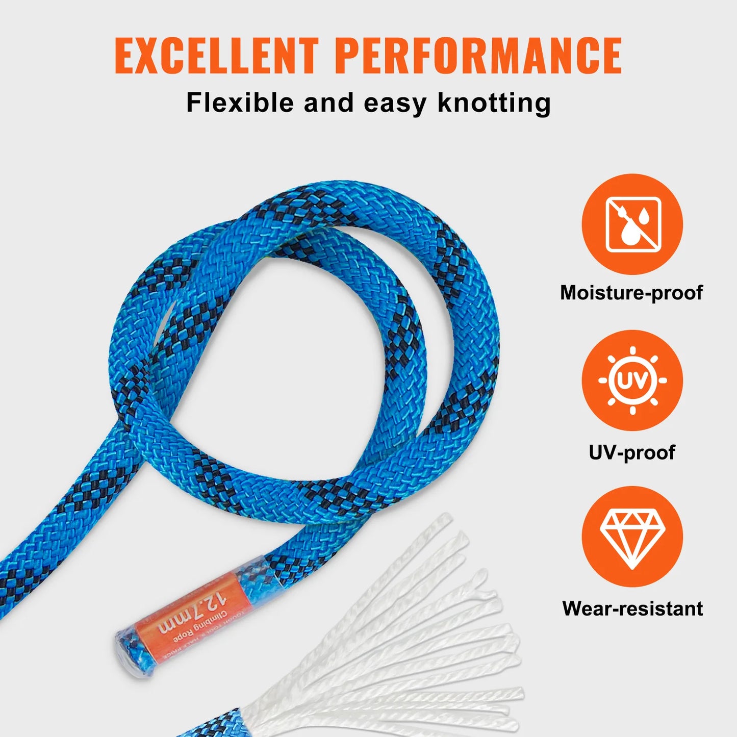 VEVOR Static Climbing Rope 32 Kilonewtons Breaking Strength Outdoor Use