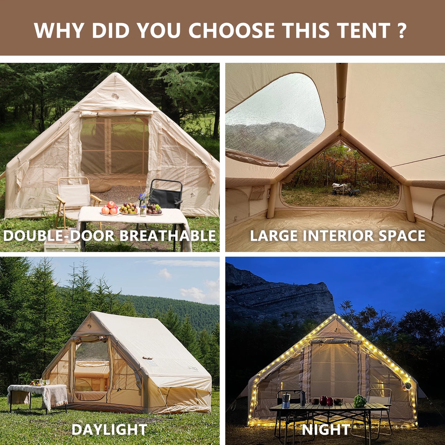 Pakicetus Inflatable Family Tent With Skylight And Pump Quick Setup