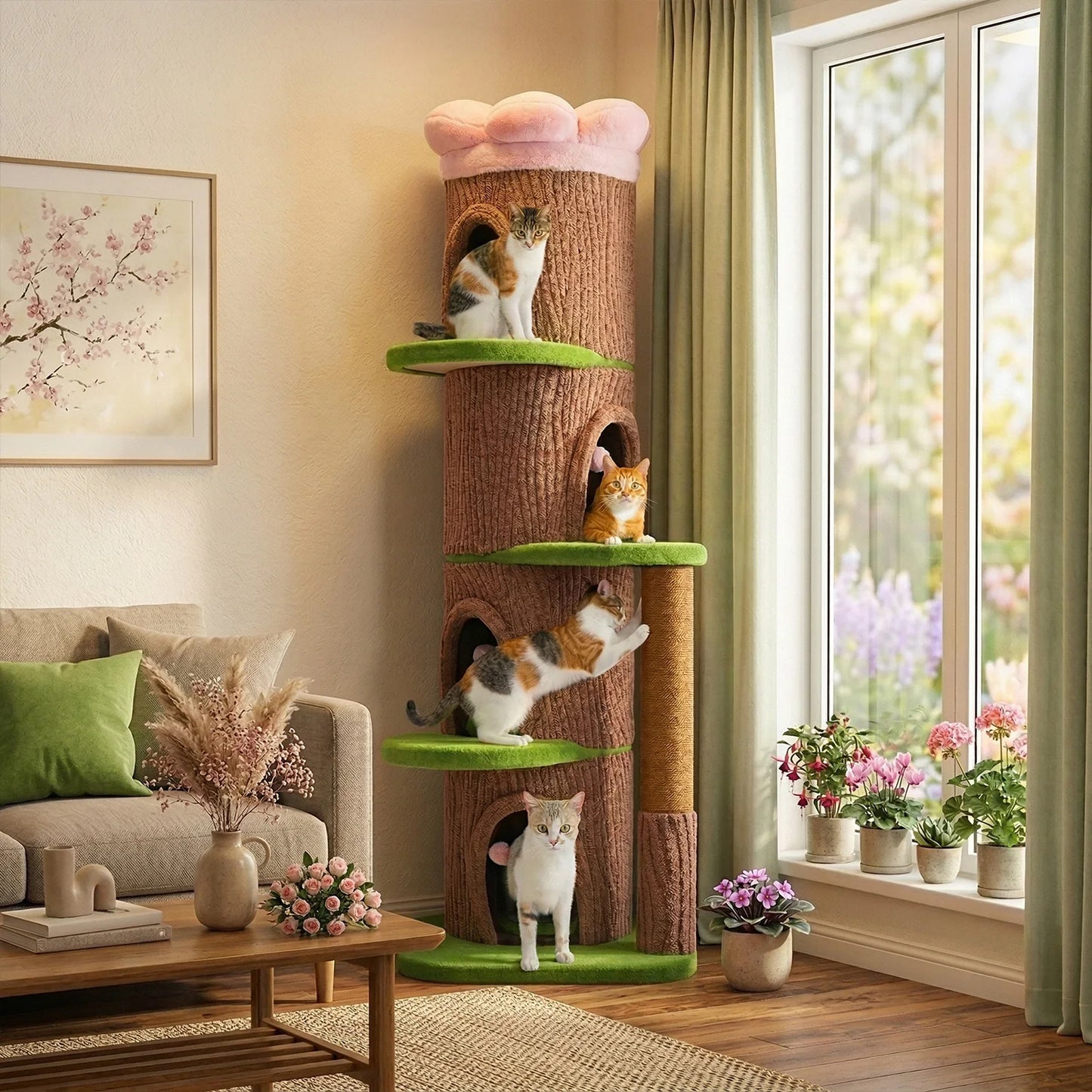 PAWZ Road Large Cat Tree With Four Condos And Tall Scratching Post