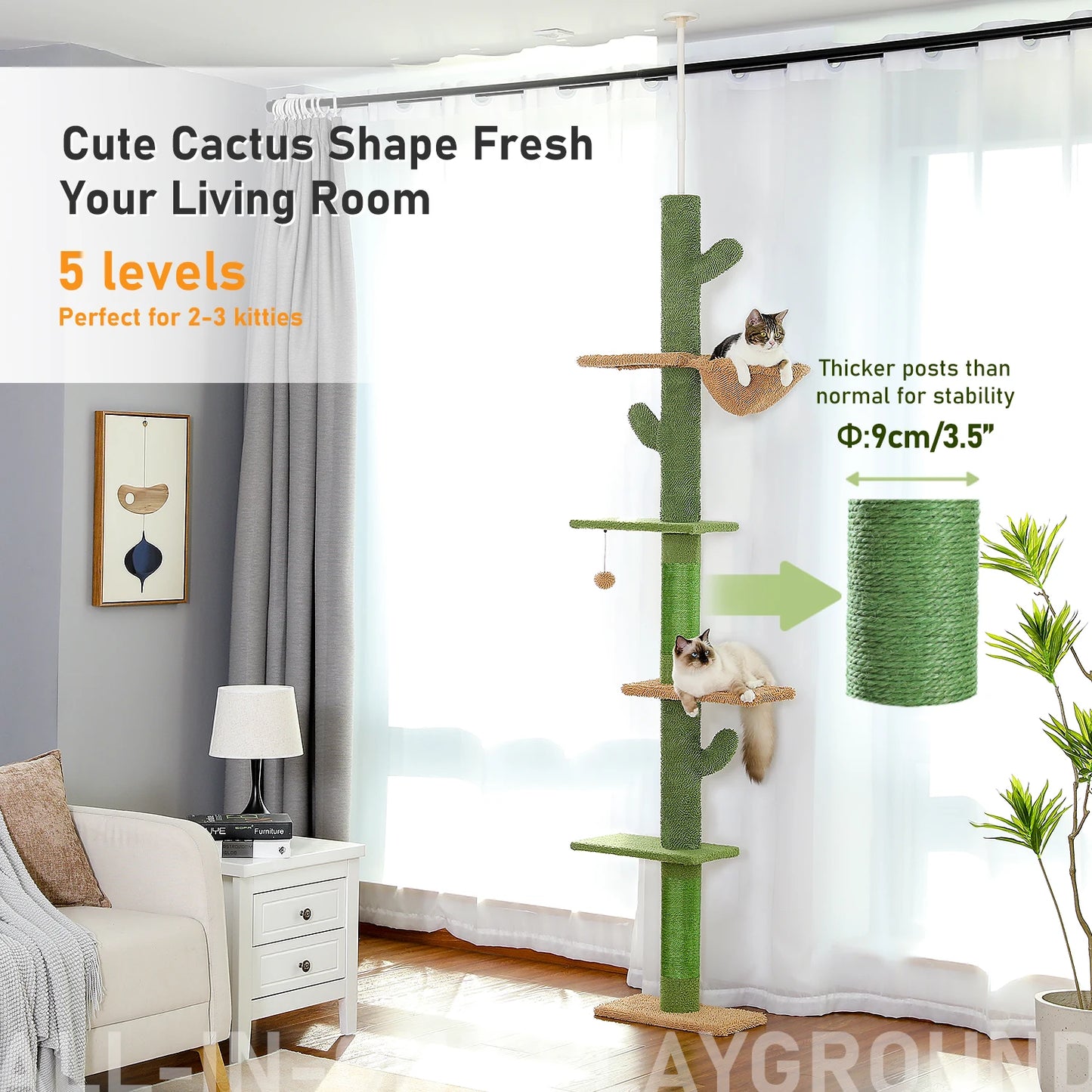 PAWZ Road Cat Tree 5 Tier Floor To Ceiling With Hammock