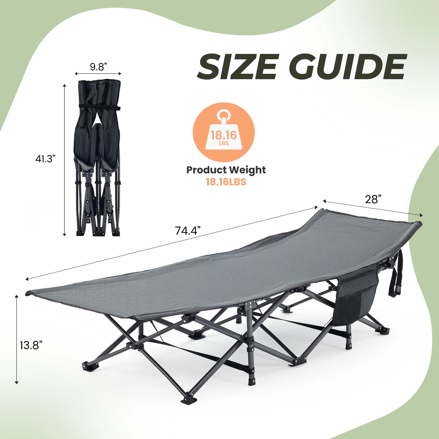 JHK Folding Camping Bed Lounge Chair Portable With Storage Outdoors