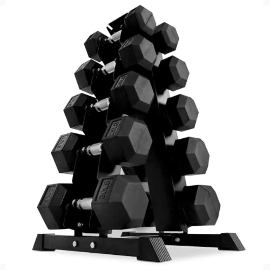 Rubber Coated Hex Dumbbell Set With A Frame Rack Chrome Handles