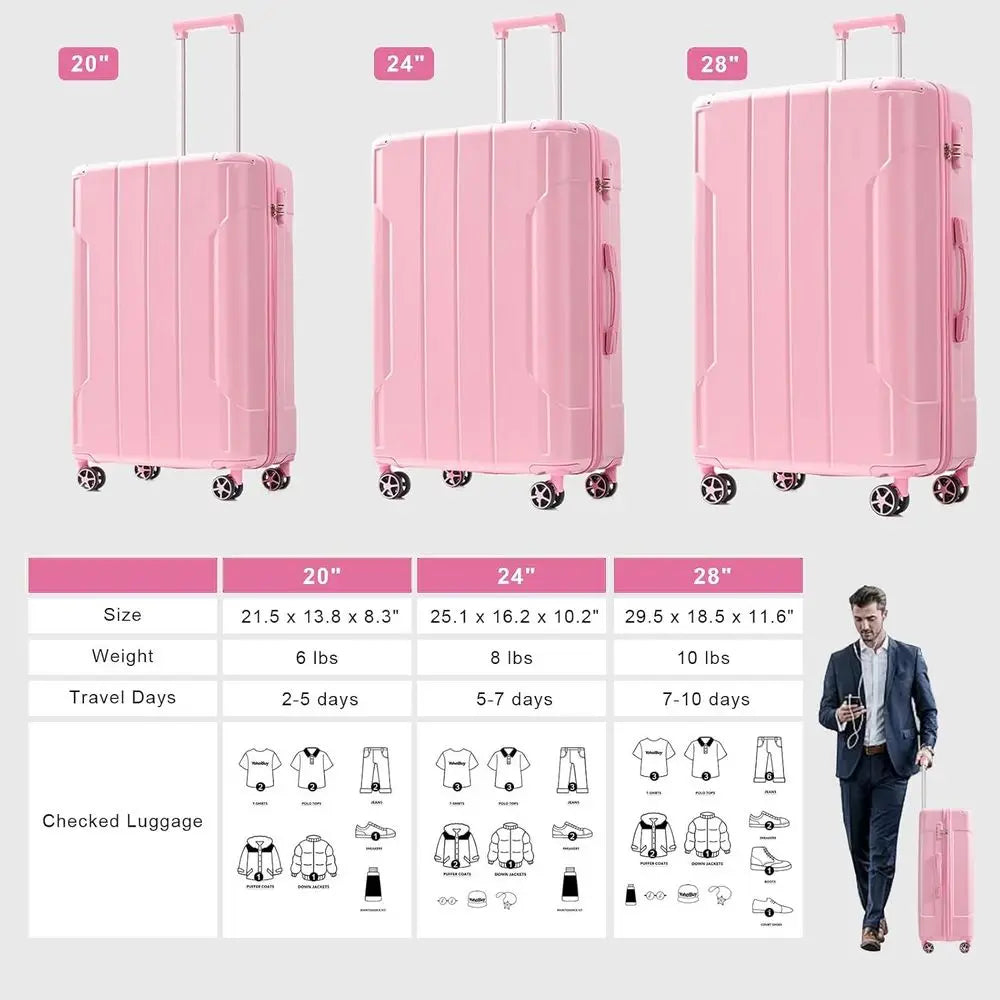 3 Piece Lightweight Hardshell Spinner Luggage Set With Guards