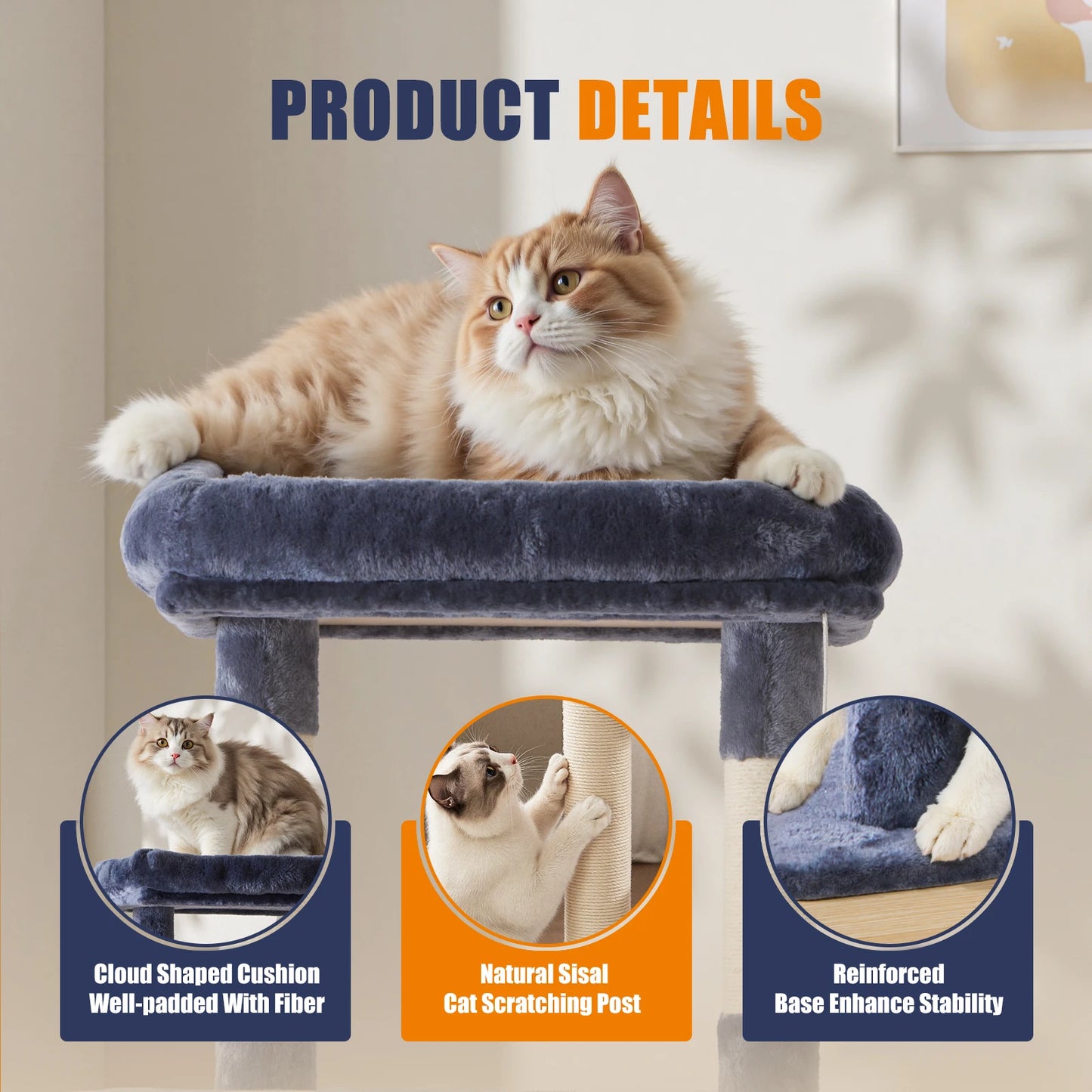 JHK Five-Tier Cat Tree Indoor Multi-Cat Climbing Tower Natural Sisal
