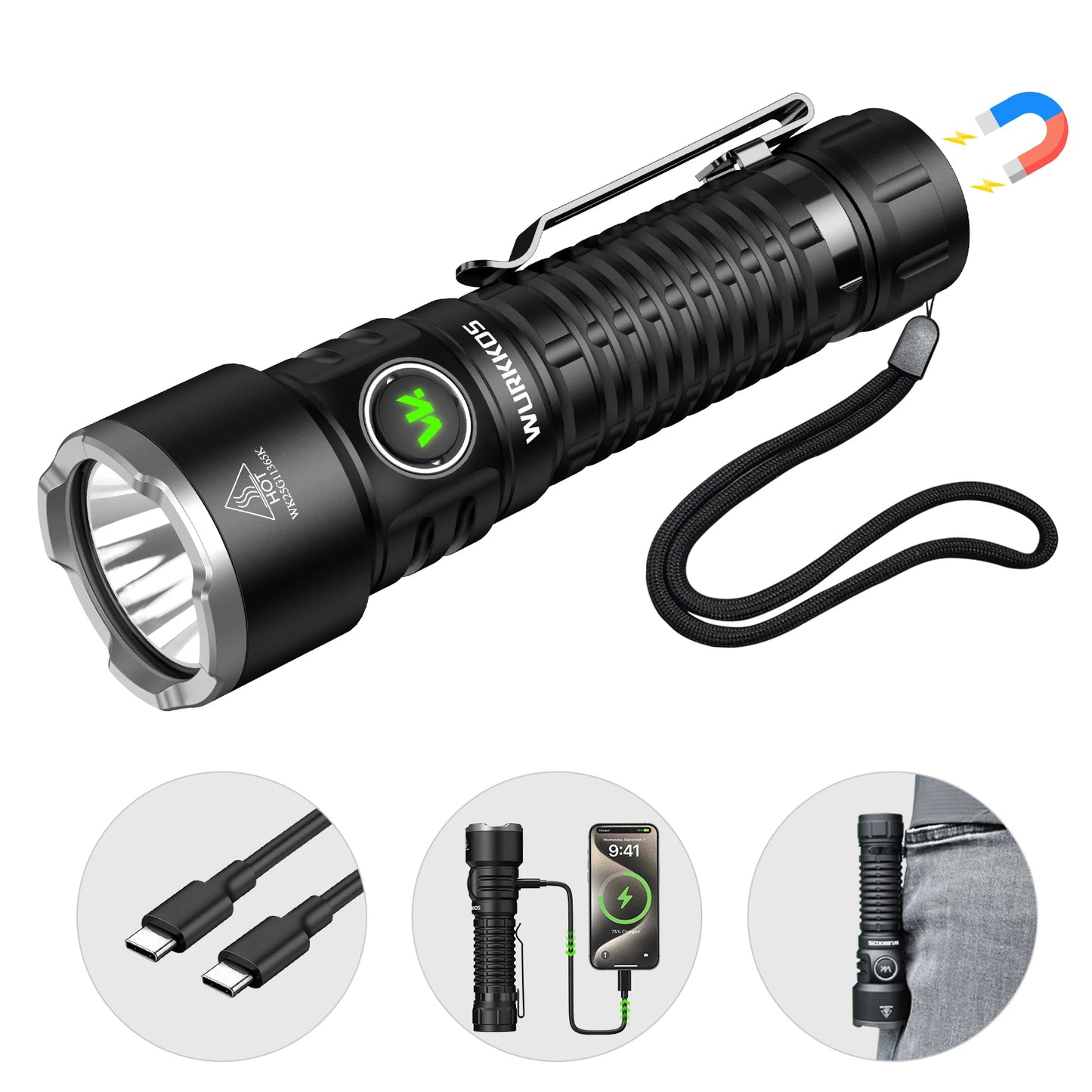 Wurkkos TS28 EDC Flashlight 3200 LM Rechargeable 21700 Battery