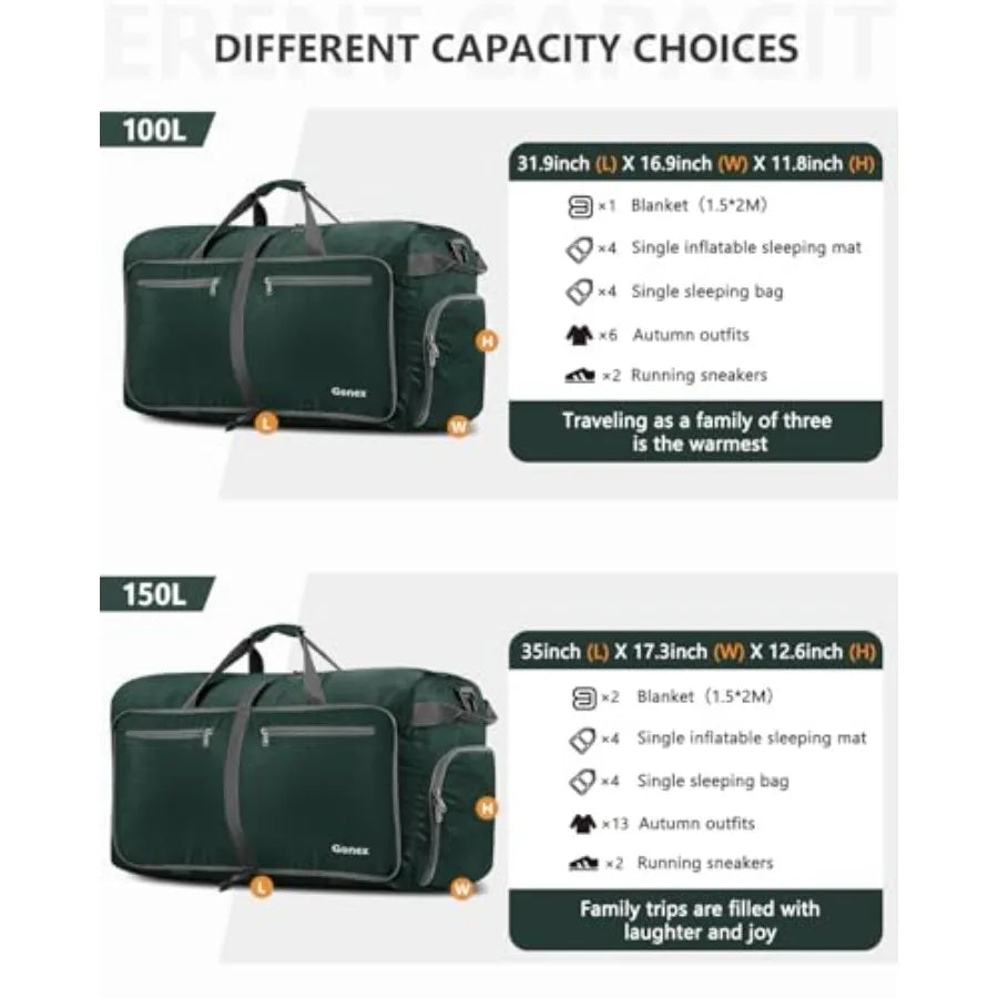 Foldable Travel Duffle Bag With Shoes Compartment Lightweight Water Repellent
