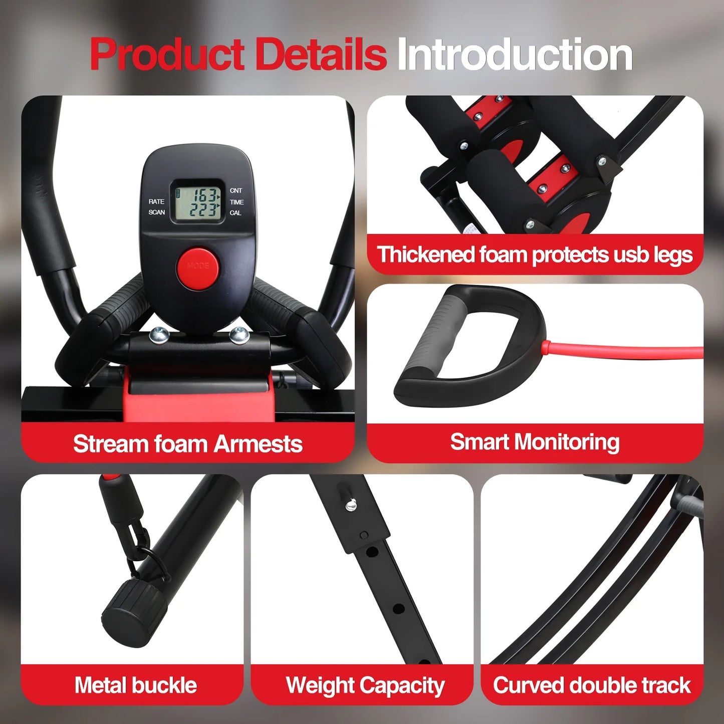 Abs Fitness Abdominal Trainer Foldable Core Workout Machine LCD Display