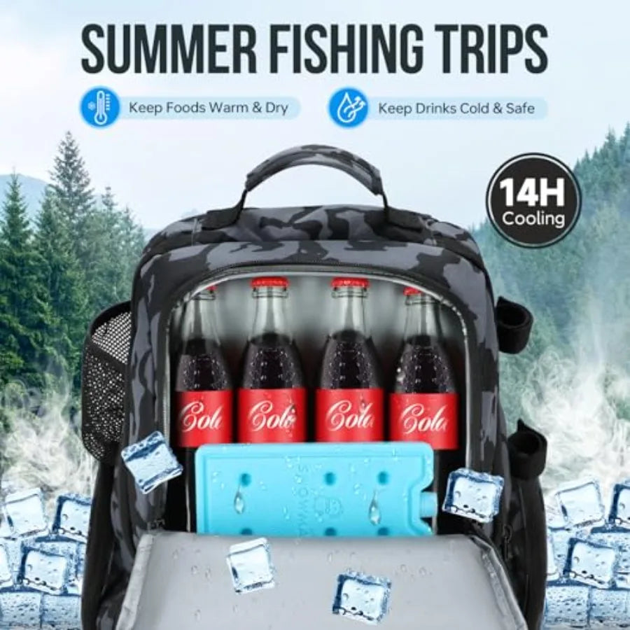 Cooler Fishing Backpack With Rod Holders Water Resistant Tackle Bag