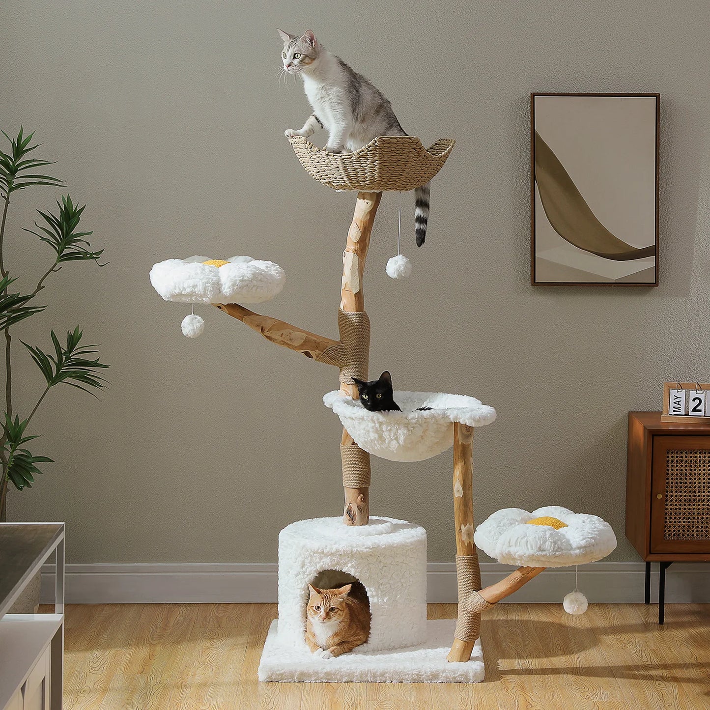 PAWZ Road Cat Tree Tower With Sisal Scratching Post Wicker Basket Bed