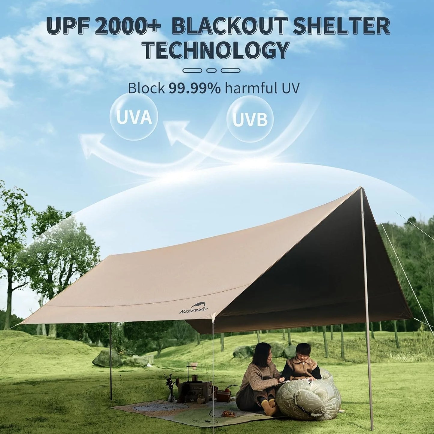 Naturehike Large Waterproof Canopy Sun Shelter UPF2000 Family Tent