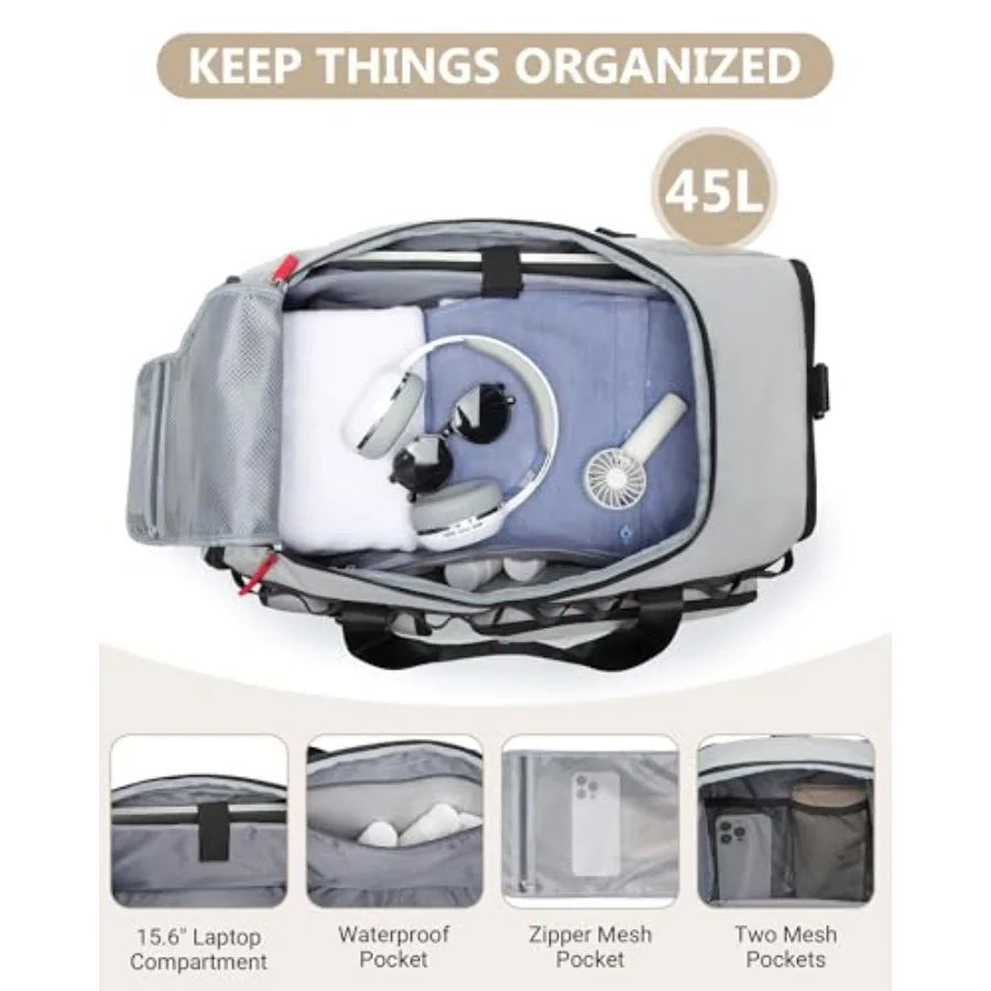 Gym Duffle Bag With Laptop Compartment And Shoes Holder