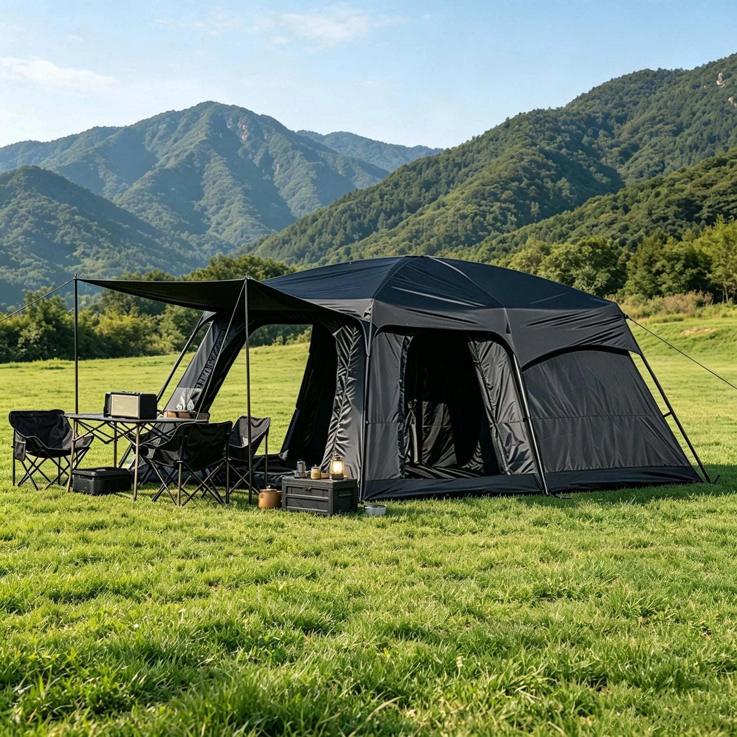 8 Person Family Camping Tent With Extendable Canopy Mosquito Proof