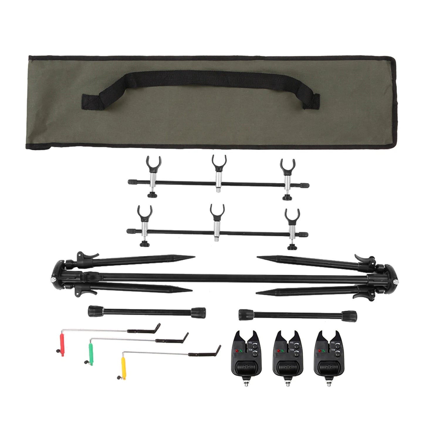 Adjustable Retractable Carp Rod Pod Stand With 3 Bite Alarms
