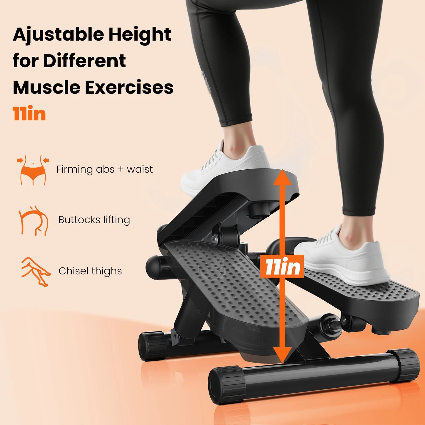 Mini Stepper With Resistance Bands Hydraulic 300 Lbs LCD Monitor