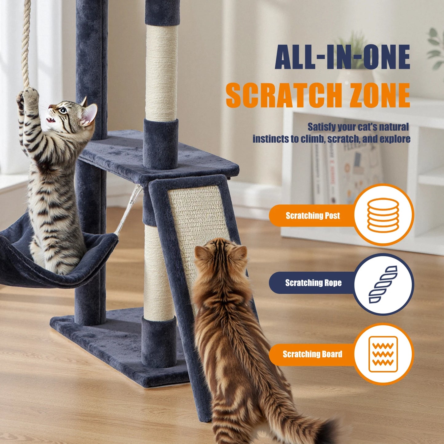 JHK Five-Tier Cat Tree Indoor Multi-Cat Climbing Tower Natural Sisal