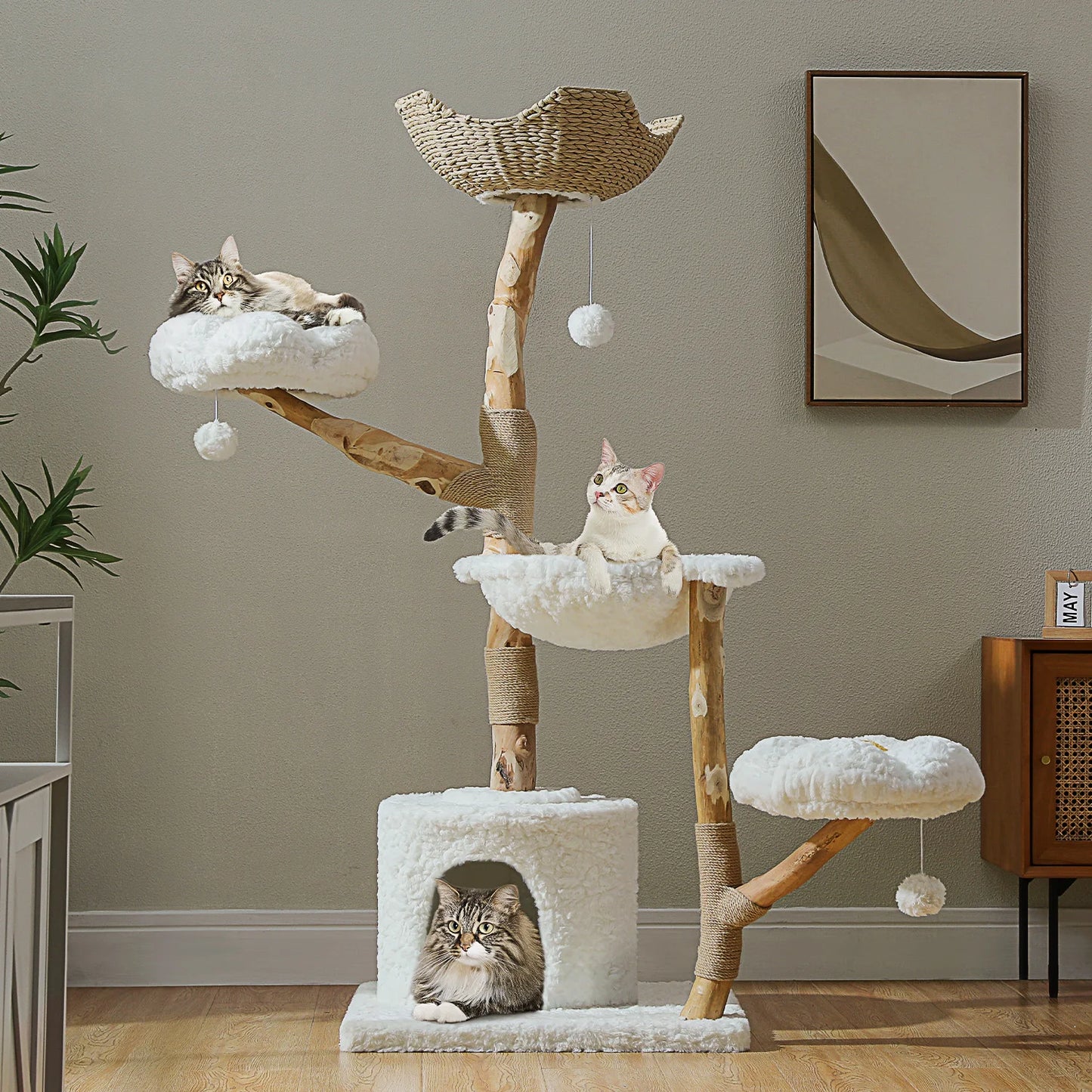 PAWZ Road Cat Tree Tower With Sisal Scratching Post Wicker Basket Bed