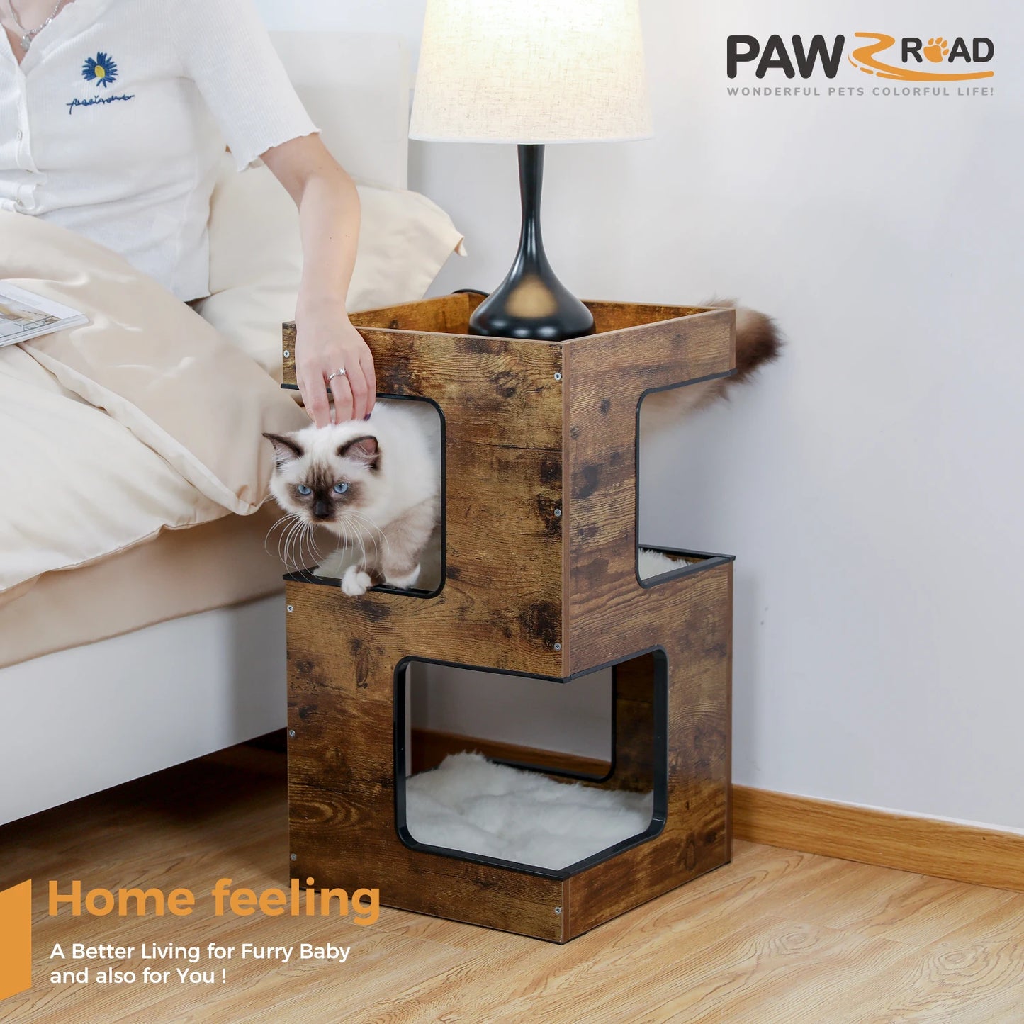 PAWZ Road Wood Cat Condo With Removable Mats Scratching Pad