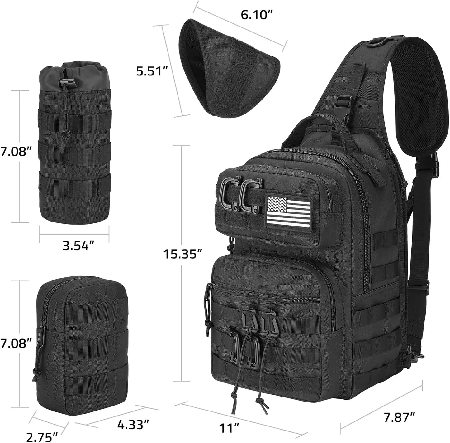 Tactical Sling Bag For Men Molle Backpack With Bottle Holder