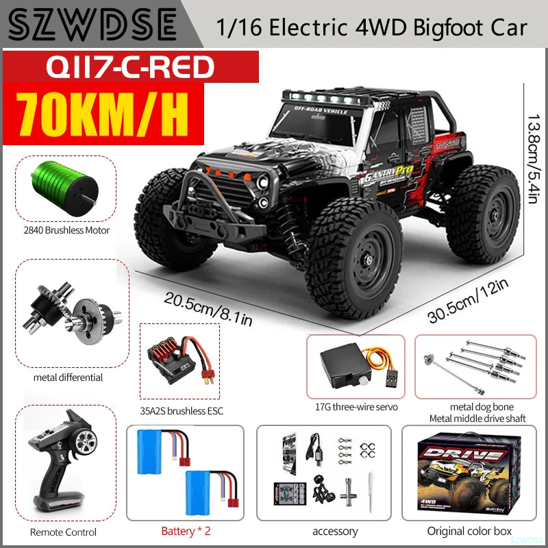 WLtoys Q117 RC Car 4WD Remote Control With LED Headlights