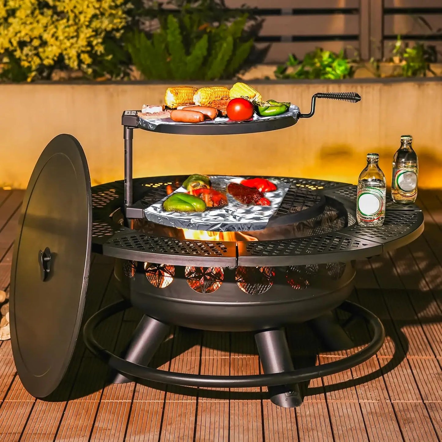 Verdeluxe Fire Pit With Two Grills Three In One Outdoor