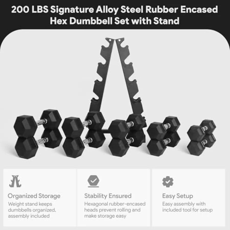 Rubber Coated Hex Dumbbell Set With A Frame Rack Chrome Handles