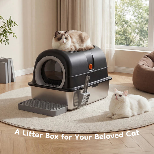 Stainless Steel Cat Litter Box Fully Enclosed For Big Cats