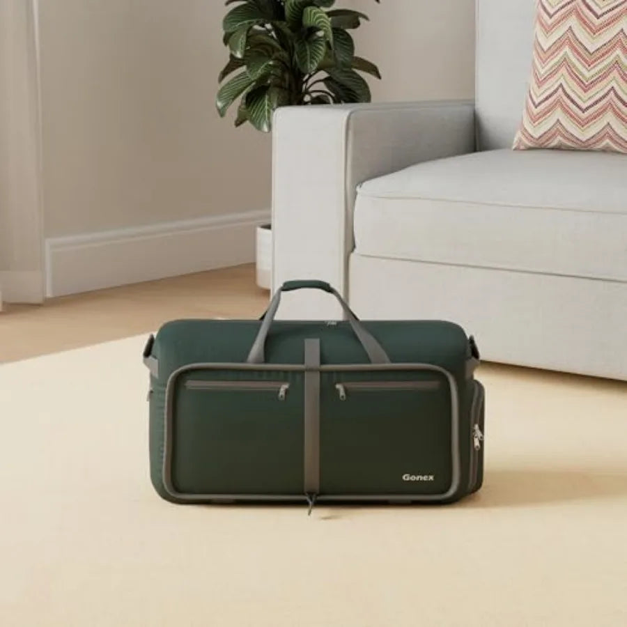 Foldable Travel Duffle Bag With Shoes Compartment Lightweight Water Repellent