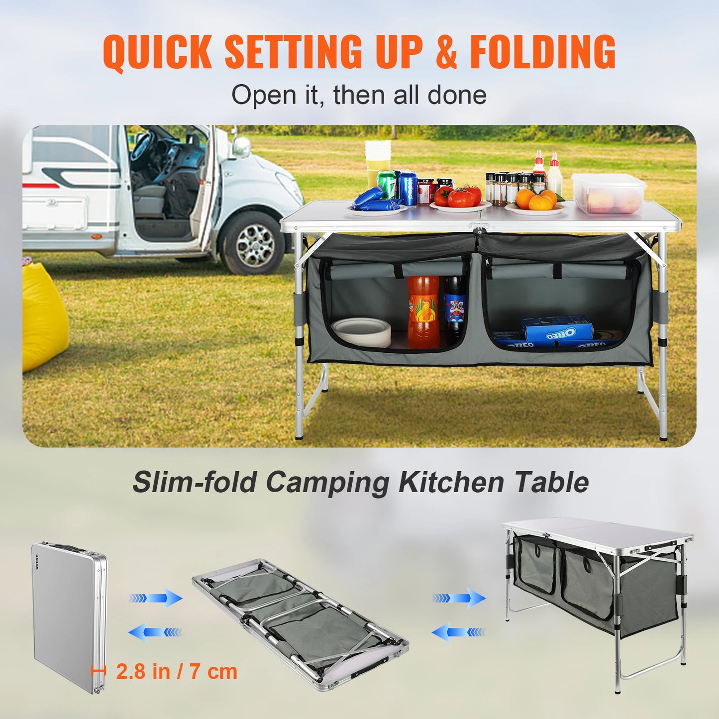 VEVOR Camping Kitchen Table Quick Set Up Folding MDF Outdoor Cooking