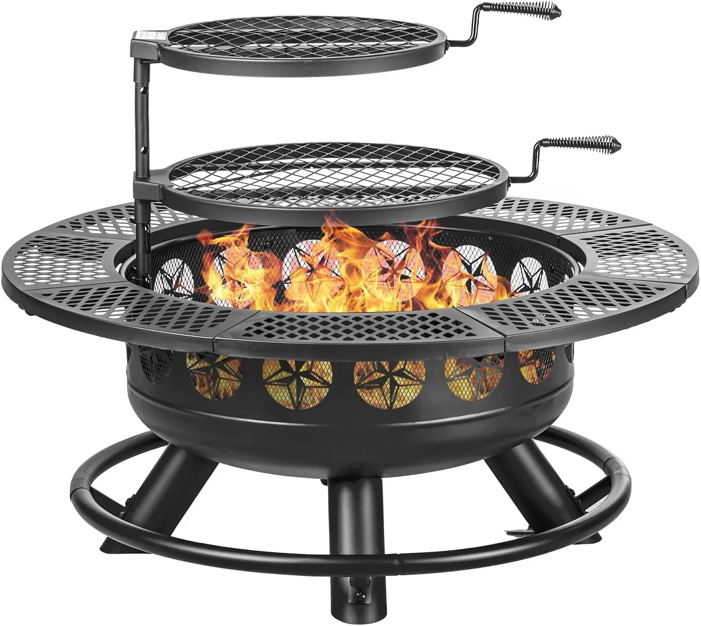 Verdeluxe Fire Pit With Two Grills Three In One Outdoor