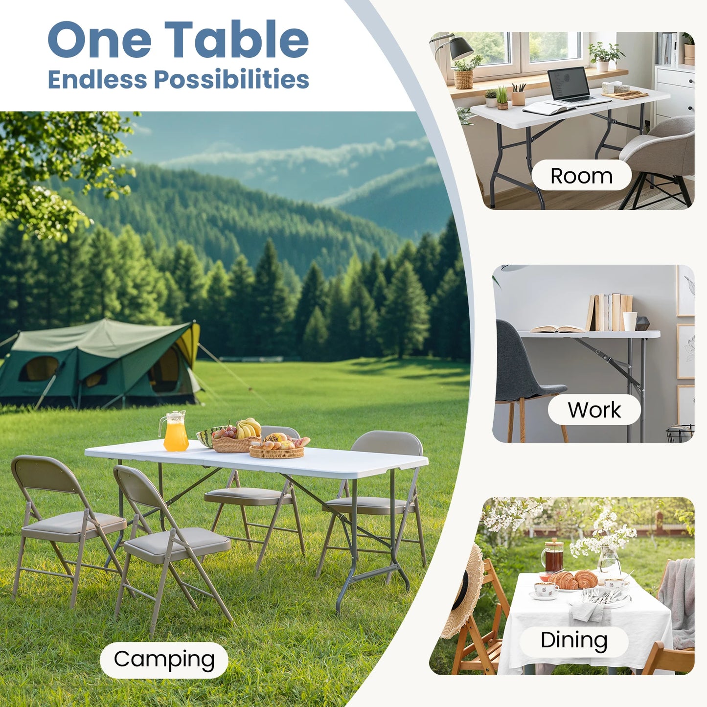 JHK Portable Folding Heavy Duty Camping Table With Carry Handle