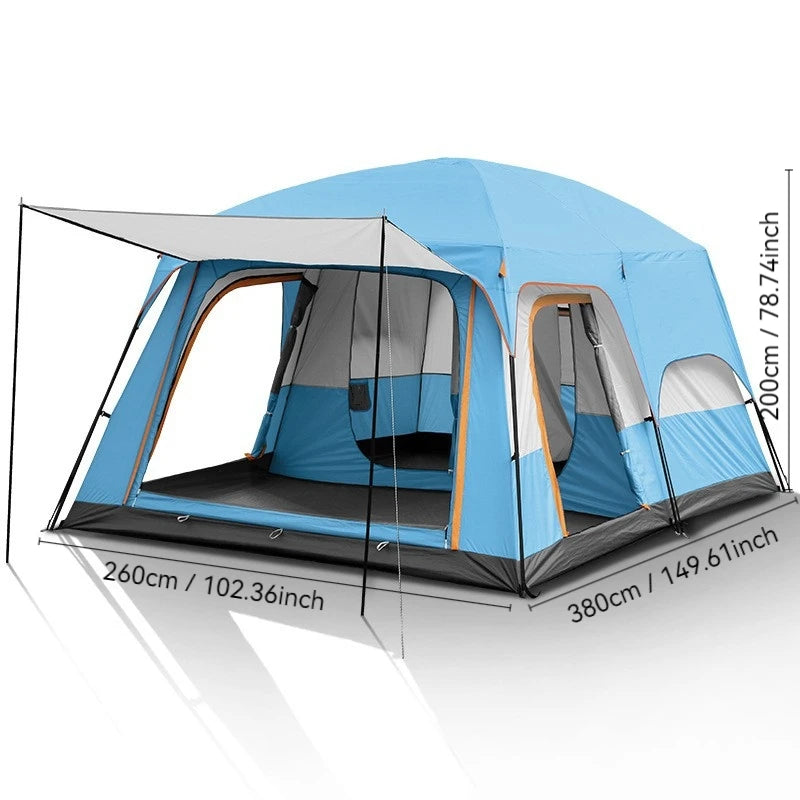 Outdoor Family Camping Tent With Removable Awning Ventilated Mesh Waterproof